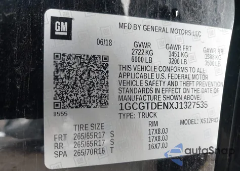 2018 Chevrolet Colorado Z71 из США, поврежденный, VIN 1GCGTDENXJ1327535